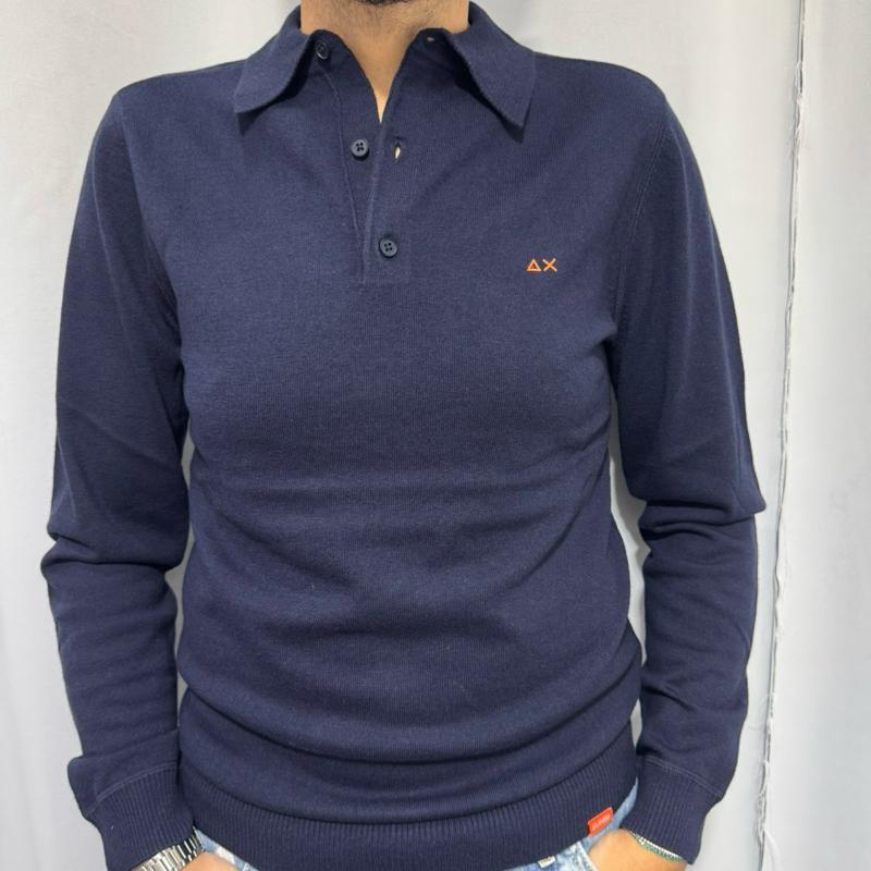 Sun68 maglioncino a polo  100% Cotone con Logo Centrale Stampato Taglie S M L XL XXL 3XXL Comfort Elegante per Ogni Occasione