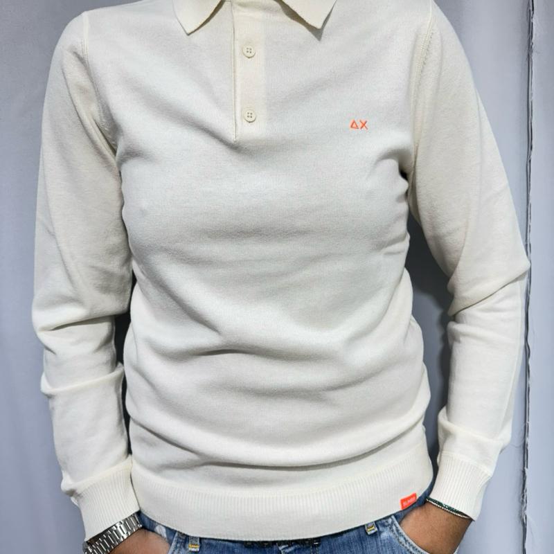 Sun68 maglioncino a polo  100% Cotone con Logo Centrale Stampato Taglie S M L XL XXL 3XXL Comfort Elegante per Ogni Occasione