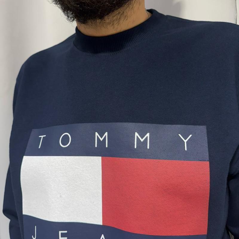 Tommy Jeans Felpa 100% Cotone con Logo Centrale Stampato Taglie S M L XL XXL Comfort Elegante per Ogni Occasione