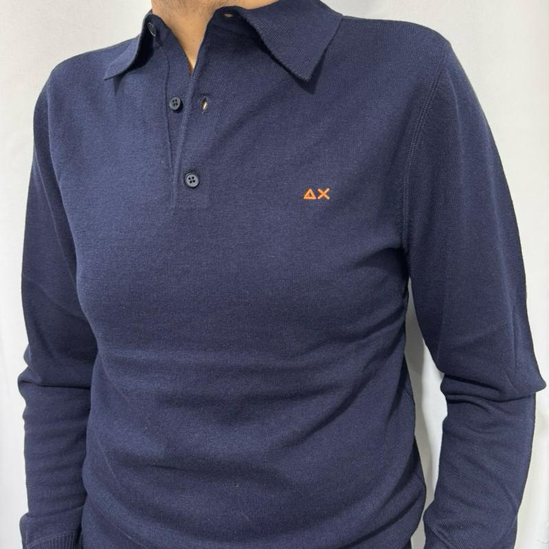 Sun68 maglioncino a polo  100% Cotone con Logo Centrale Stampato Taglie S M L XL XXL 3XXL Comfort Elegante per Ogni Occasione
